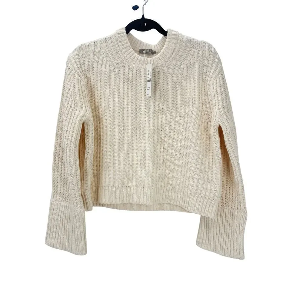 J. Crew Heritage Cotton Fisherman Crewneck Sweater Antique White Size M NWT